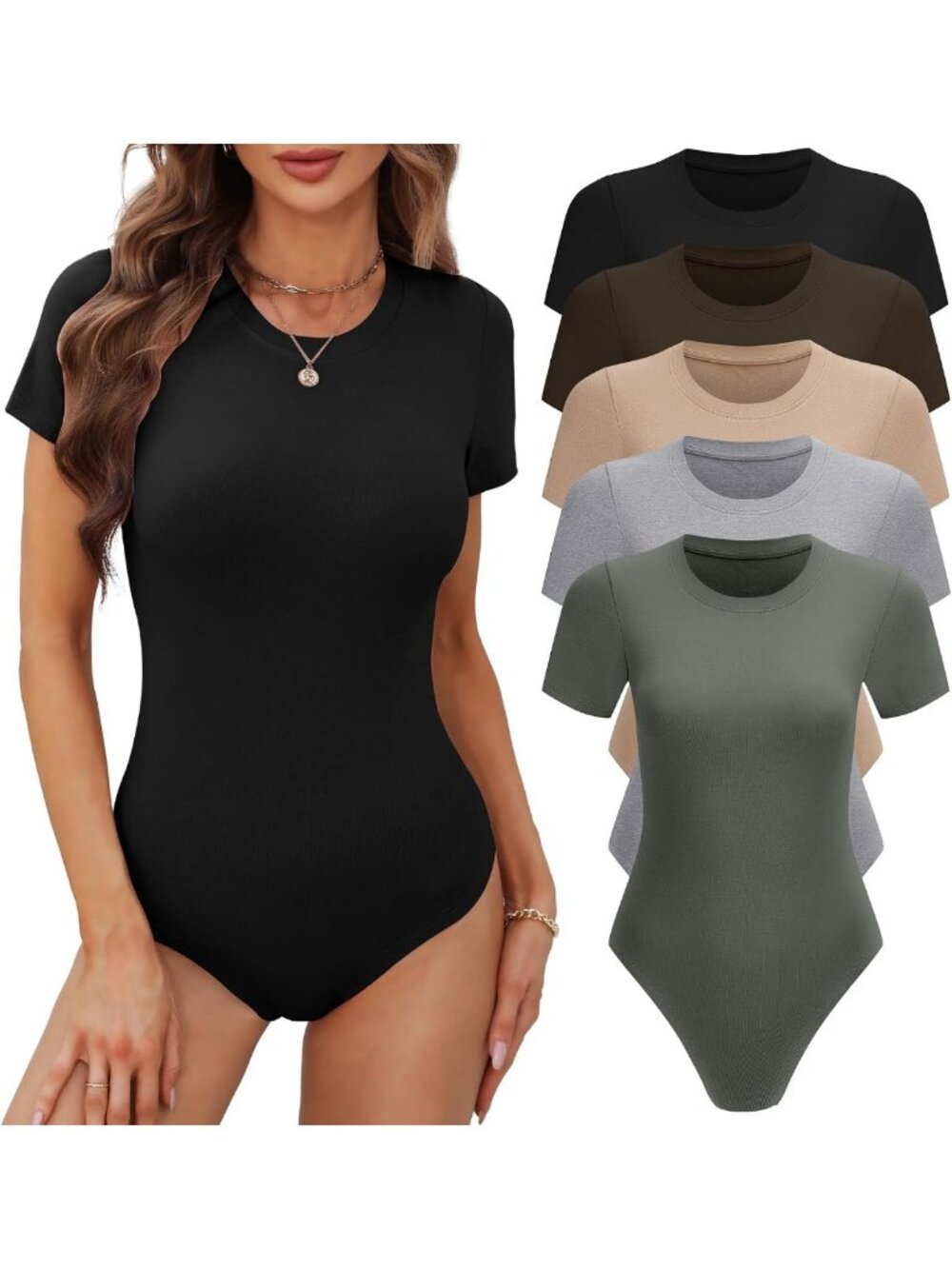 Women's 4/5 Pack Short Sleeve Round Neck Bodysuits - Casual Basic Tees